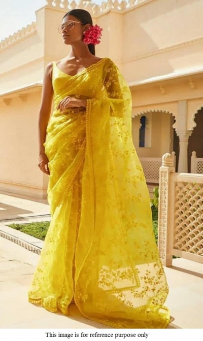 Bollywood Sabyasachi Inspired yellow net saree