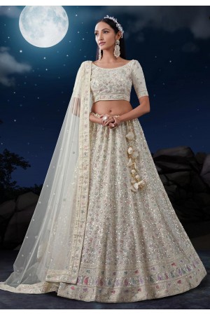 Off white georgette circular lehenga choli 90009