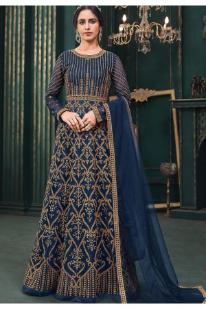 blue net embroidered straight trouser suit 36006