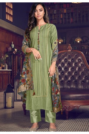 green art silk straight suit with jacquard printed dupatta 5005