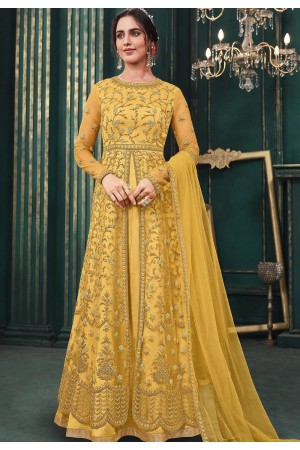 yellow georgette embroidered straight trouser suit 802