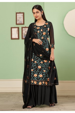 Shop Stylish Embroidered Black Georgette Palazzo Suits | Order Now