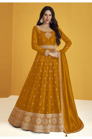 Mustard faux georgette long anarkali suit 9231D