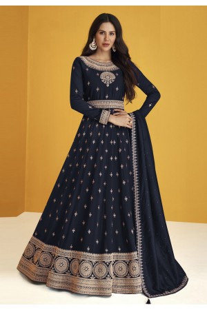 Navy blue faux georgette long anarkali suit 9231B