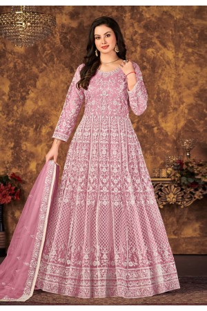 Pink net abaya style anarkali suit 4701