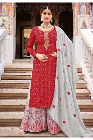 Red chinon palazzo suit 156974