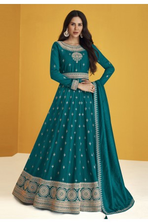 Teal faux georgette abaya style anarkali suit 9231C