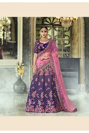 blue velvet embroidered circular lehenga choli 5136