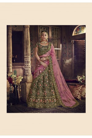 green velvet circular lehenga choli 5149