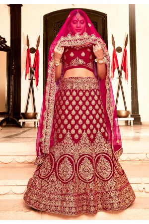 magenta velvet circular lehenga choli 9009