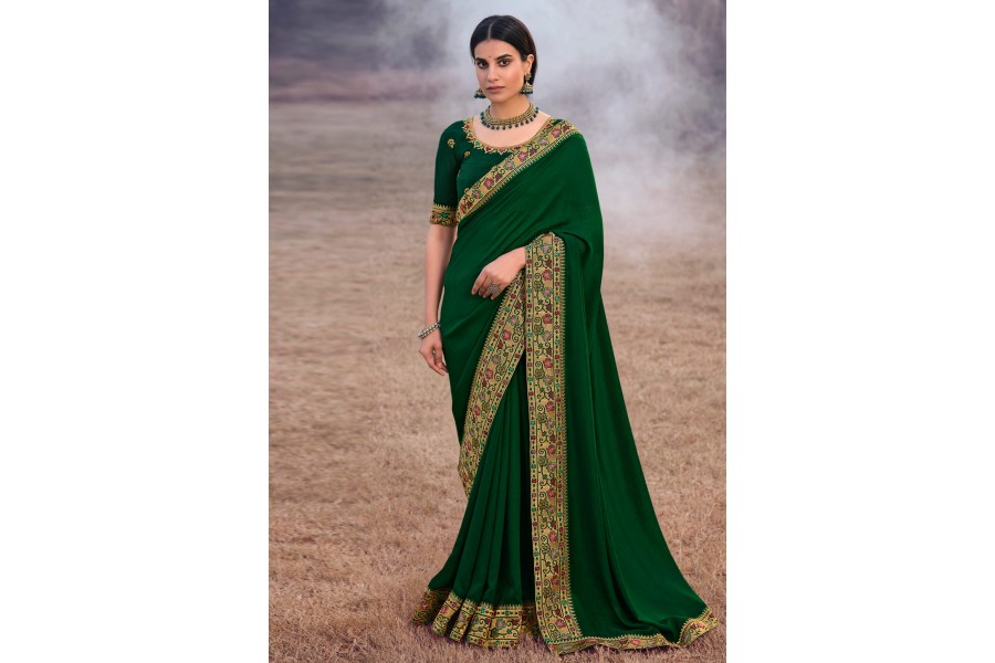 Pista Green Silk Festival Wear Saree 168058
