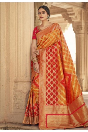 Orange silk festival wear saree 10158