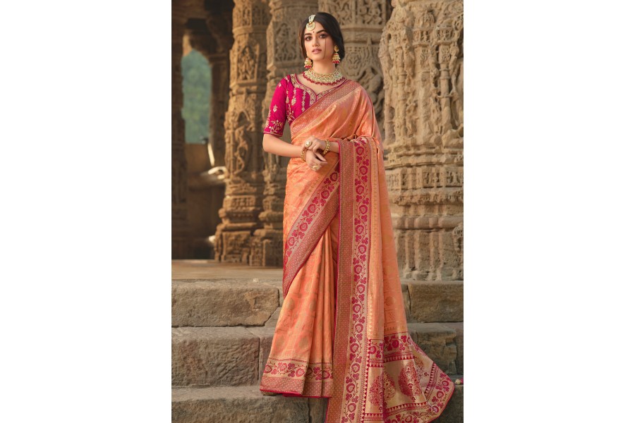 Peach silk saree with blouse 13380