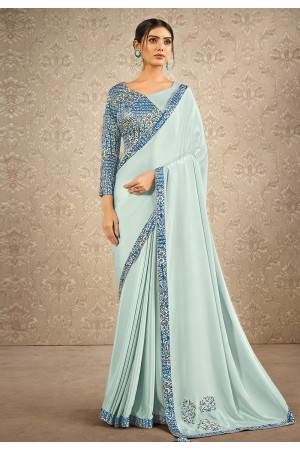 Sky blue silk georgette saree with blouse 41906