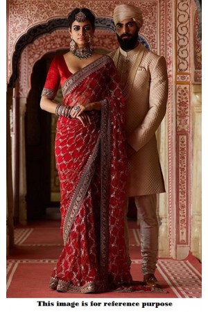 Buy Bollywood Sabyasachi Mukherjee Inspired Banarasi silk red wedding  lehenga in colour from India