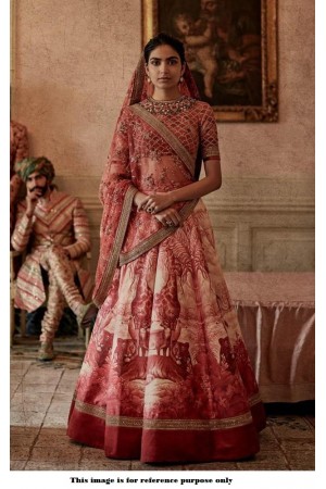 Bollywood Sabyasachi Mukherjee Inspired Red digital print madagascar lehenga red 7023