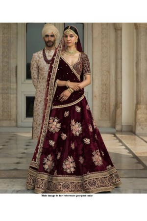 Sabyasachi maroon velvet ridal lehenga 807