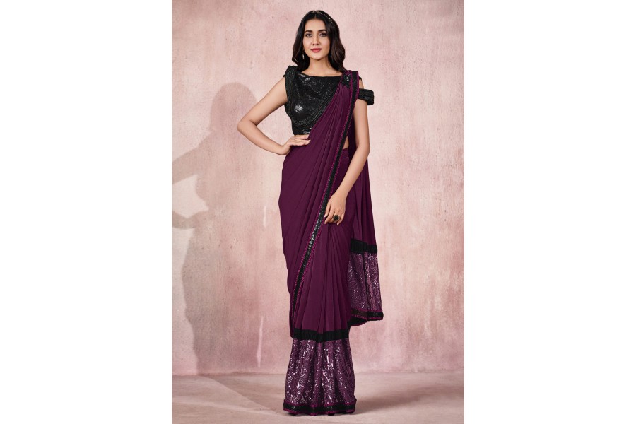 Purple lycra saree with blouse 21812