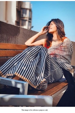 Bollywood Model Black stripes chanderi saree