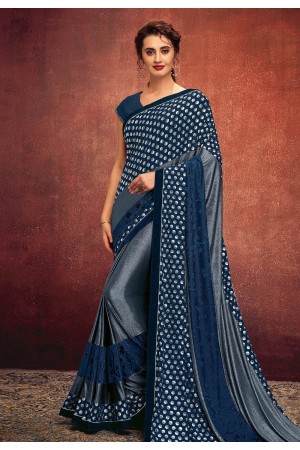 Blue lycra readymade one minute skirt saree 1015793b