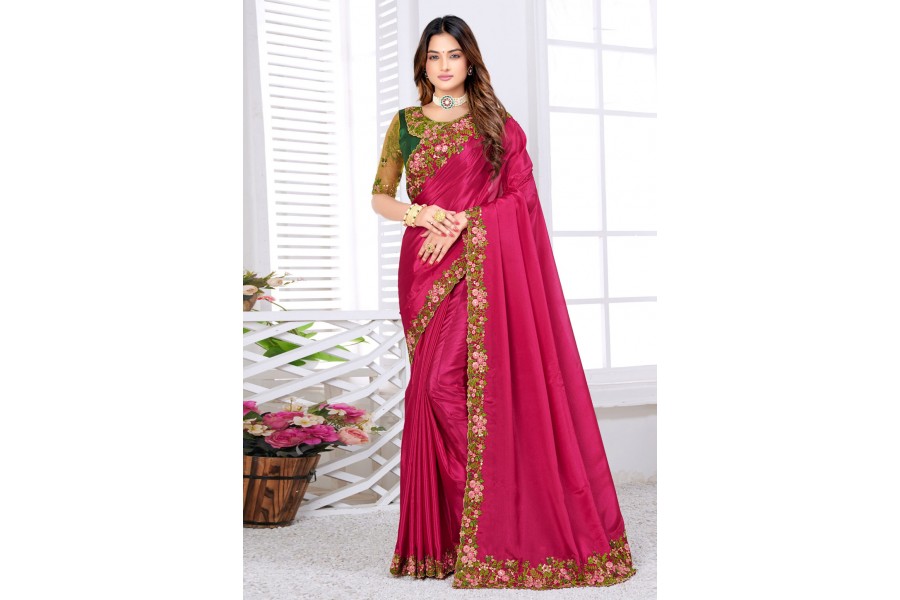 Magenta silk plain saree with designer blouse 5906