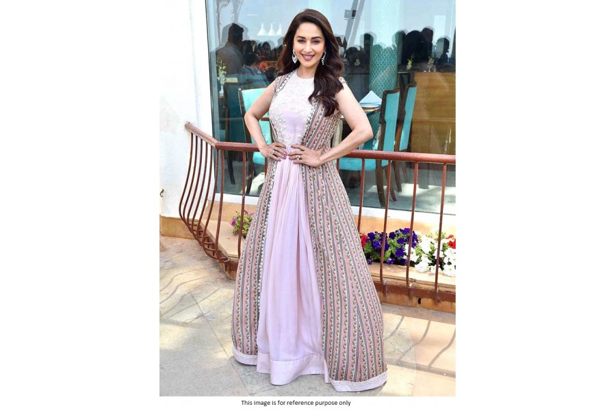 Buy Bollywood Madhuri Dixit Light pink georgette gownv in UK USA and Canada