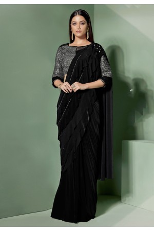 Black lycra draped party wear saree 5308