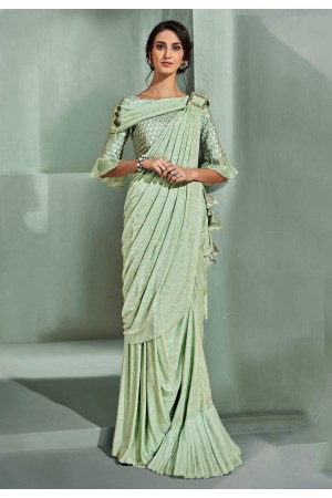 Bottle Green Ruffle Saree with Gota Blouse – The Figureout