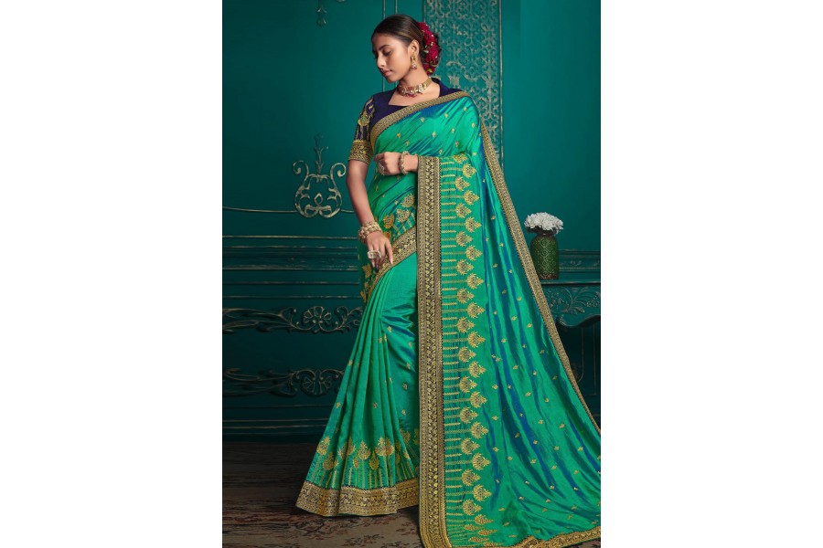 Silk Saree with blouse in Green colour 4905