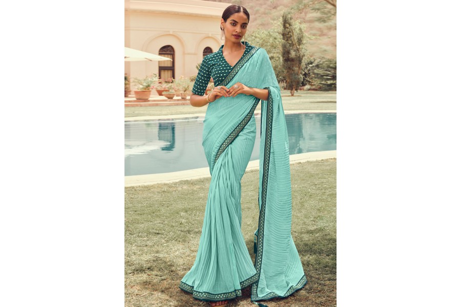 Georgette sky blue aliya bhatt trending designer saree, Party Wear at Rs  650 in Surat