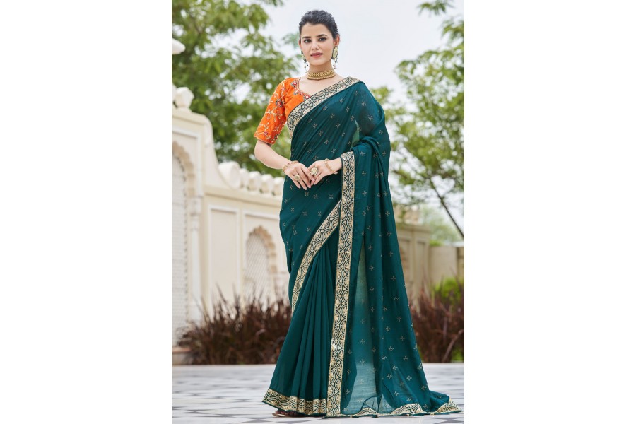 Buy Peacock Green and Dark Beige Silk Saree With Silk Blouse Online -  SARV02186 | Andaaz Fashion