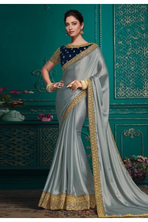 Tamannaah bhatia Silk bollywood Saree in grey colour 9712
