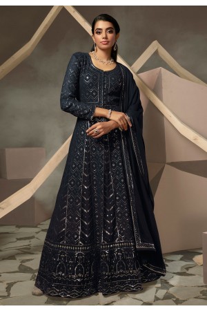 Grey georgette abaya style anarkali suit 51394