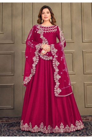 Magenta art silk long anarkali suit 10064