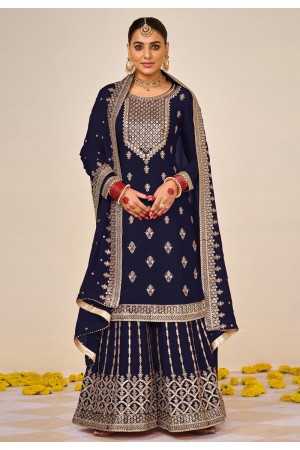 Navy blue faux georgette palazzo suit 1499C