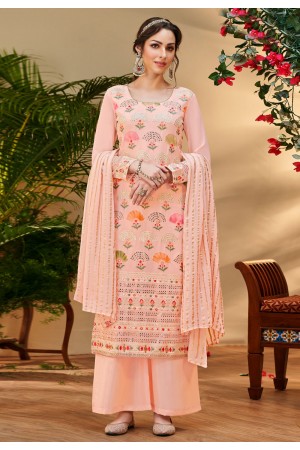 Peach viscose georgette palazzo suit 10114