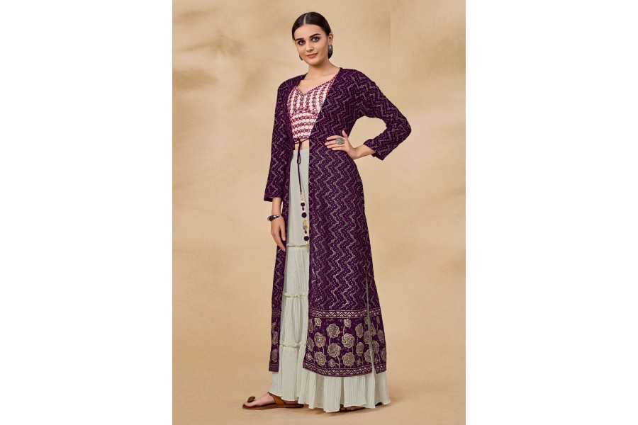 Chanderi Embroidered Ladies Party Wear Jacket Suit, Light Brown at Rs 2400  in Mumbai