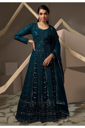 Teal georgette abaya style anarkali suit 51392