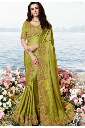 green art silk heavy embroidered saree 6210