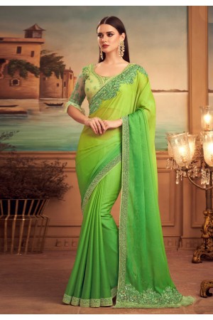 Green Party Wear Jaanvi Fashion Silk Saree Cham-2048_Green, With