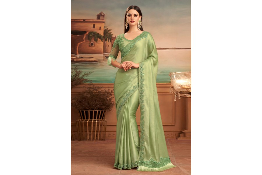 Light Green Silk Party Wear Saree 25017 