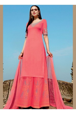 Pink color cotton Palazzo salwar kameez