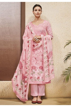 Shop Online Blended Cotton Fancy Pink Pant Style Suit : 253068 
