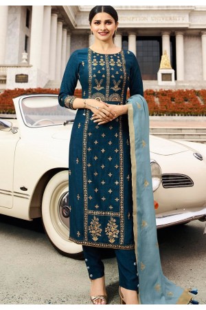 blue net embroidered straight trouser suit 36006