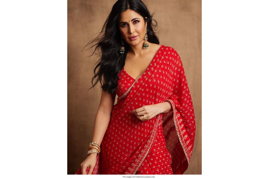 Bollywood Katrina kaif red georgette saree CN3830