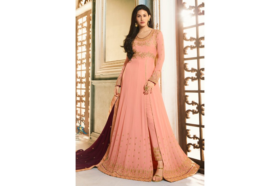 Peach Silk Side Slit Anarkali Suit 9057 