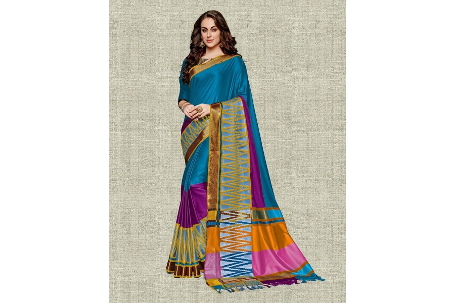 Noor Peacock Blue Festive Wear Cotton Saree   Noor Peacock Blue Festive Wear Cotton Saree 263 900x600 