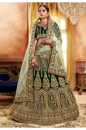 green velvet circular lehenga choli 3007