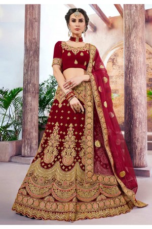 maroon velvet circular lehenga choli 4001