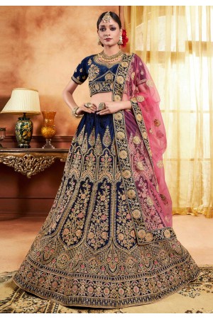 navy blue velvet circular lehenga choli 3004